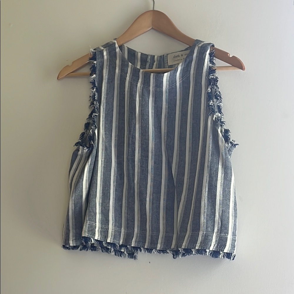 Cloth & Stone Blue and White Boxy Crop Tank Top